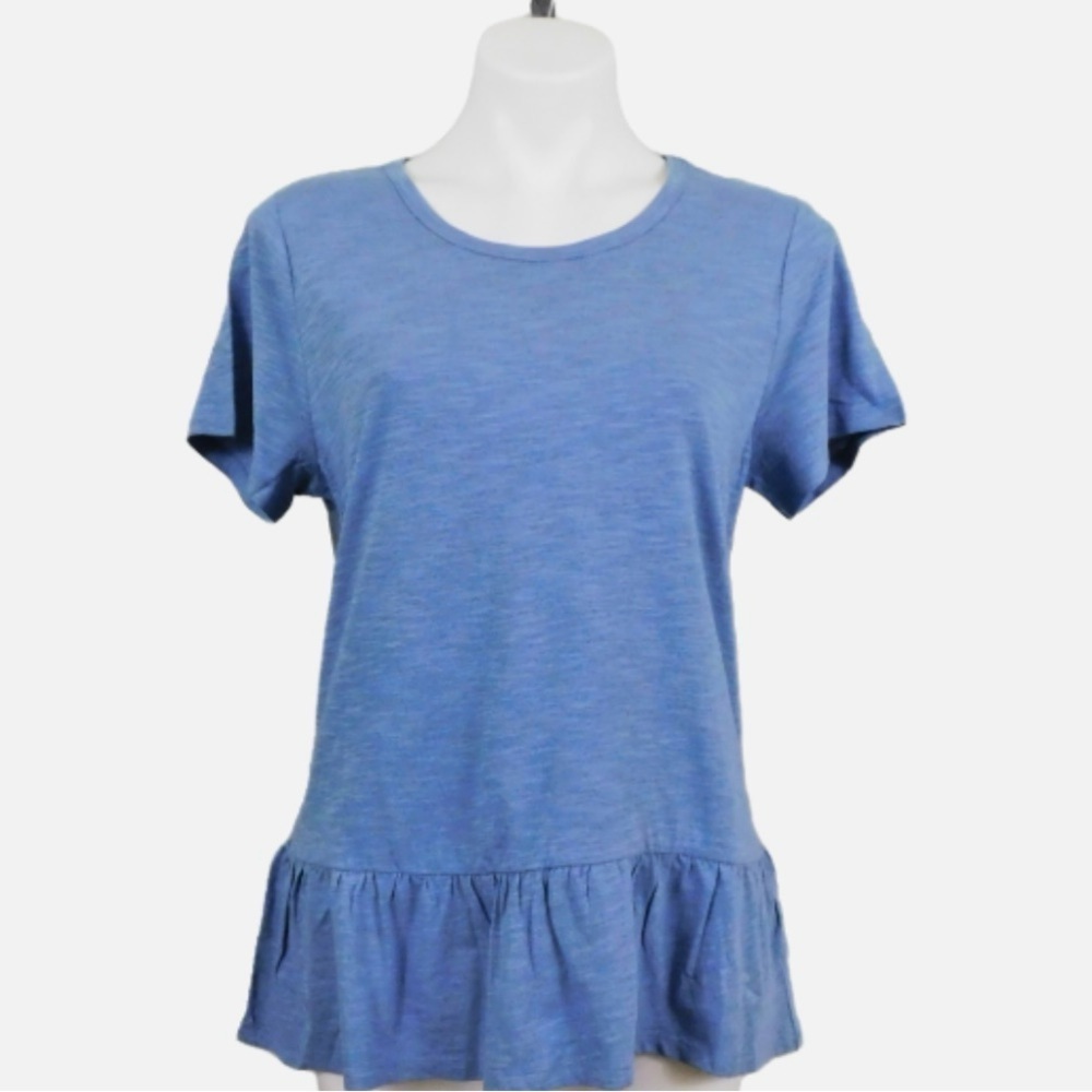 Naturals Denim & Co Blue Jersey Knit Top Shirt Tee Size XXS Peplum Ruffle NWOT - Picture 3 of 13